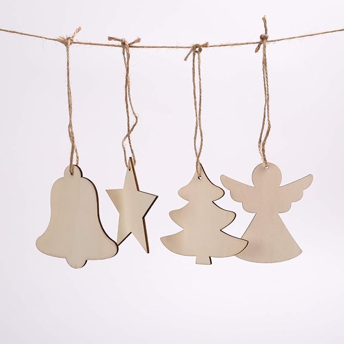 MACTING 27PCS Wooden Christmas Ornaments Unfinished Predrilled Natural Wood Slices DIY Blank Hanging Ornaments Kit for Crafts Centerpieces Christmas Tree Decorations, 9 Styles