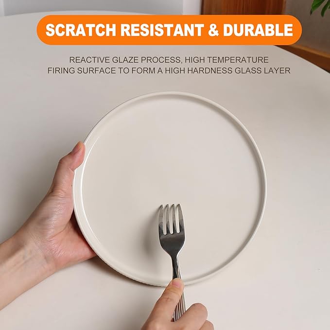 MONITO Ceramic Plates and Bowls Sets for 4, 12PCS Stoneware Dinnerware Sets, Reactive Glaze Dish Set, Chip and Scratch Resistant Double, Microwave and Dishwasher Safe,White