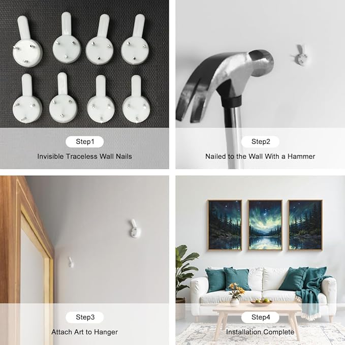 HOURIA Northern Lights Forest Lake Framed Canvas Wall Art Set,Aurora Borealis Mountain Wall Decor,Night Sky Reflective Water Artwork,Modern Wilderness Landscape Prints for Living Room,Office-24"x36"x3