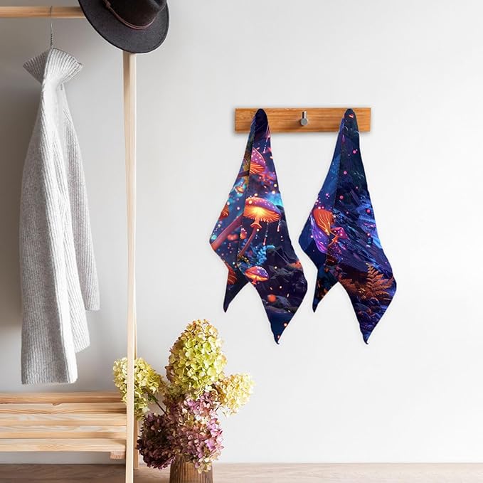 Mushroom Decorative Kitchen Dish Towels Absorbent Fantasy Tea Towels Gift 16x24, Enchanted Forest