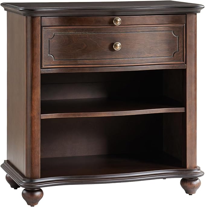 HULALA HOME Wooden Nightstand with Pull-Out Shelf, Mid Century Modern Nightstand with Solid Wood Drawers and Legs, Adjustable Storage, Walnut