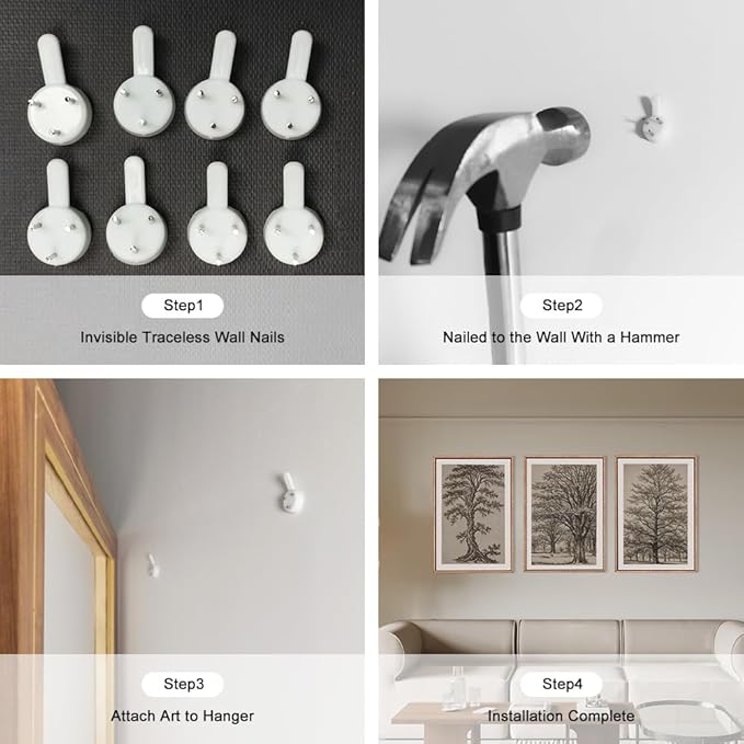 HOURIA Vintage Tree Sketch Framed Canvas Wall Art Set,Natural Brown and Gray Woodland Wall Decor,Mid Century Nature Forest Artwork,Textured Botanical Art Print for Living Room,Bedroom,Office-24"x36"x3