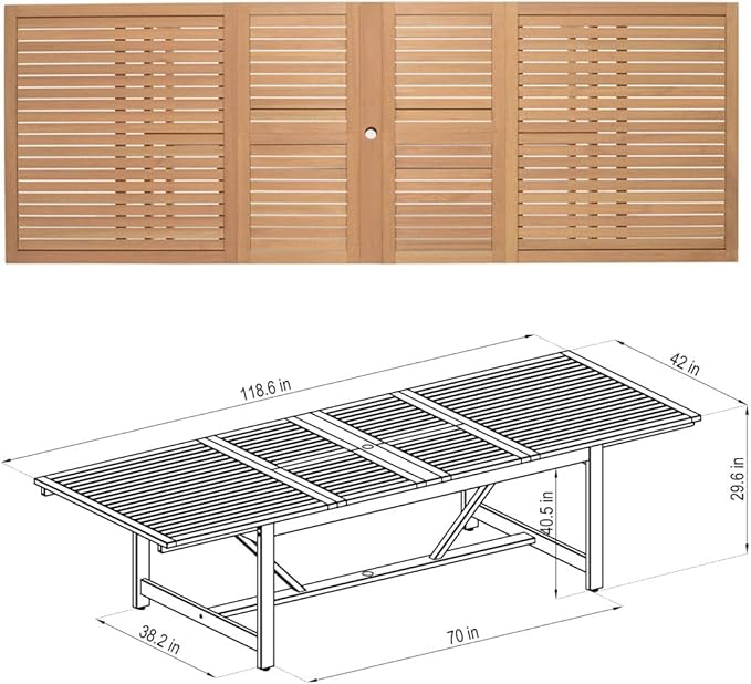 Amazonia Franklin 11-Piece Rectangular Extendable Patio Dining Set | Teak Finish and Weather-Net Technology | Ideal for Outdoors and Indoors