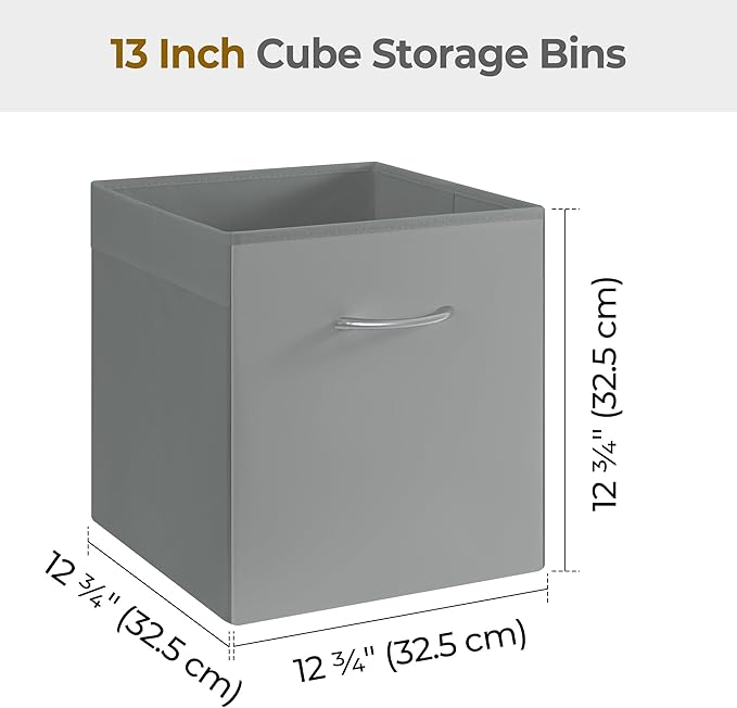 StorageWorks Gray Storage Cubes, 13x13 Storage Cube Bins with Handle, Cube Storage Organizer Bins for Shelves and Closet, Collapsible Storage Bins, 4-Pack