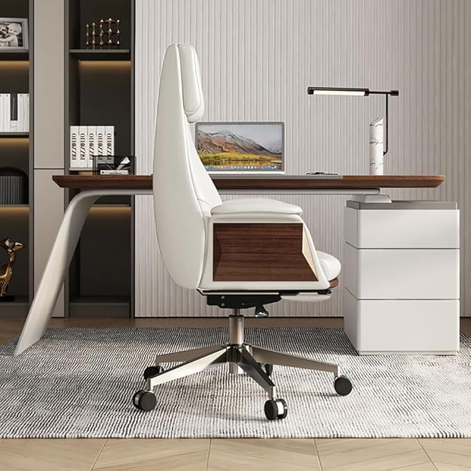 homary Modern Home Executive Office Chair, High Back Adjustable Swivel Chair Faux Leather Ergonomic Task Chair with Adjustable Height & Rolling Base, White