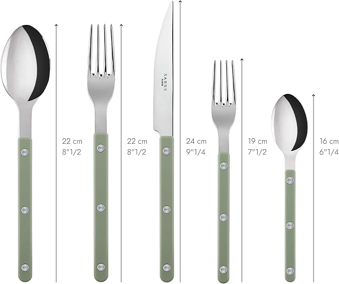 5-Piece Flatware Set - Bistrot Collection - Knife, Fork, Soup Spoon, Teaspoon & Dessert Fork - Stainless Steel & Nylon - Dishwasher Safe - Asparagus - Brilliant Finish