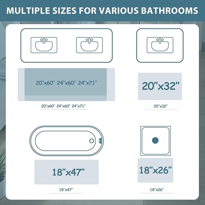 Uphome Bathroom Rugs Runner, Distressed Farmhouse Boho Light Blue Bath Mat, Non Slip Washable Long Bath Rugs, Vintage Traditonal Soft Velvet Bathroom Runner for Bathtub Sink Shower, 18x47 inch