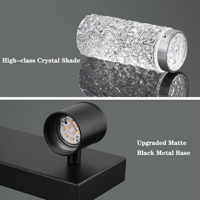 Modern Vanity Light, 6-Light Black LED Vanity Light Fixture, Crystal Bathroom Lighting Fixtures Over Mirror, Wall Lighting Fixtures for Bath, Wall Sconce for Bedroom Living Room, 27W 3000K Warm White