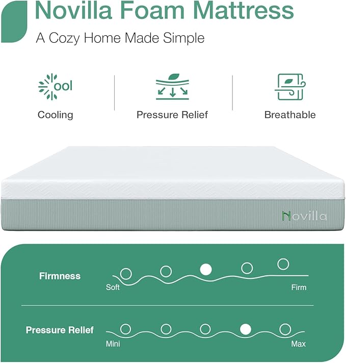 Novilla Twin Mattress,10 Inch Gel Memory Foam Mattress for Suppotive &Pressure Relieving, Medium Firm Feel in a Box,Bliss