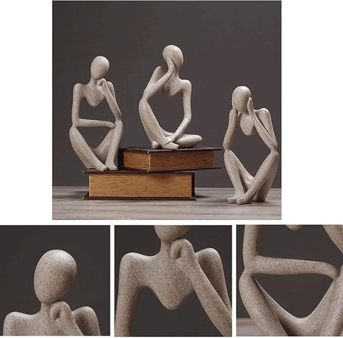 Thinker Sculptures, Sandstone Resin Thinker Statue Ornaments, Abstract Style Housewarming Gifts, Living Room Dining Desk Decorations (Right, Small)