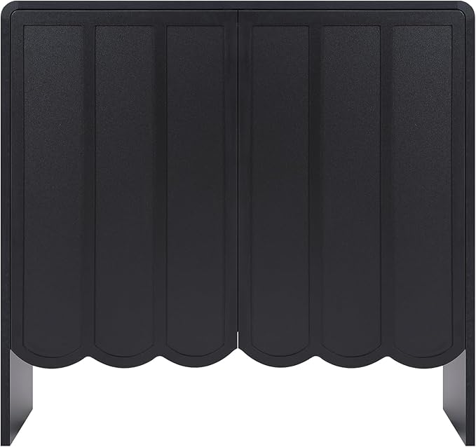 ORRD Sideboard Buffet Cabinet, Accent Storage Cabinet with 2 Doors, Farmhouse Wood Cabinets with Adjustable Shelves and Wave Panel for Living Room, Dining Room, Entry - Black
