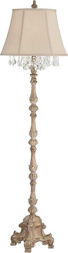 Barnes and Ivy Duval French Vintage Traditional Standing Floor Lamp 63.5" Tall Distressed Crystal Glass Beading Cream Bell Shade Decor for Living Room Reading House Bedroom Home