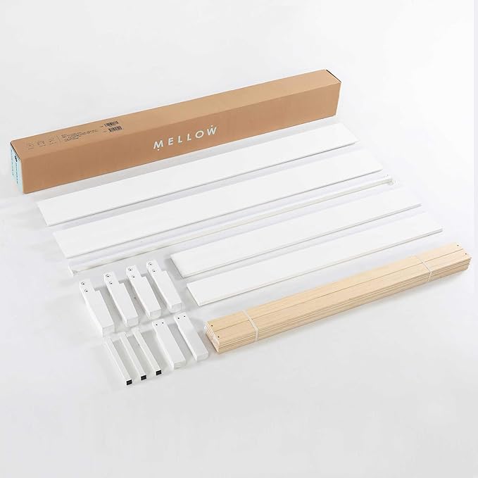 Mellow Naturalista Grand 12 Inch Solid Wood Platform Bed with Wooden Slats, Easy Assembly, Queen, White