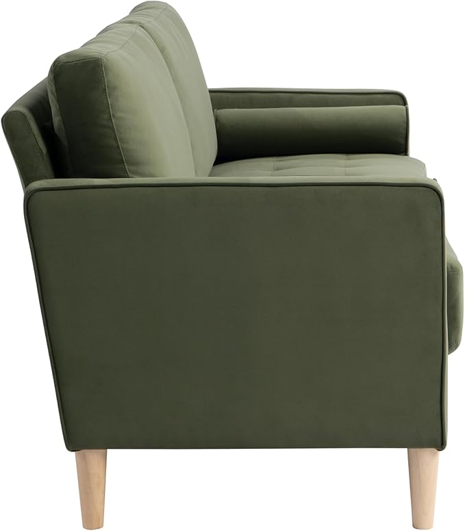Studio Living® Lexington 75.6" Sofa, Mid-Century Modern, Pocket Coil Comfort, Easy Assembly, Velvet Fabric, Olive Green