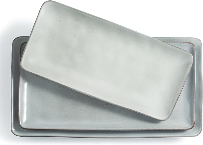 famiware Serving Platter, Rectangular 15.67/14.1/12.6inch Serving Dishes for Entertaining, Reactive Glaze, Stoneware for Party, Food, Turkey, Snack, Cheese, Ocean Series, Grey