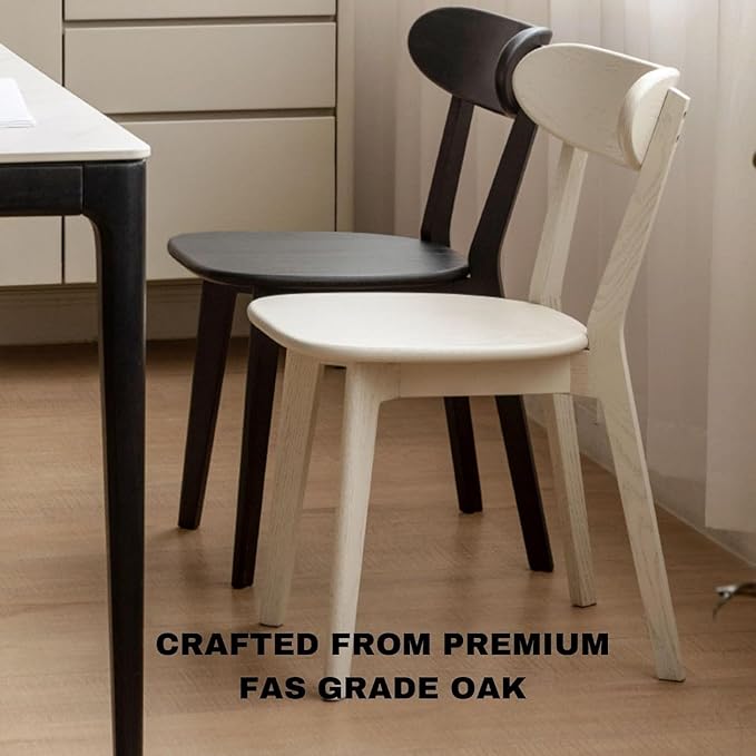Oak Dining Chairs, Kitchen Chairs, 100% Solid Wood Modern Dinner Chair with Curved Backrest, Dining Room Chair for Kitchen, Living Room, Study (1PK, Black)