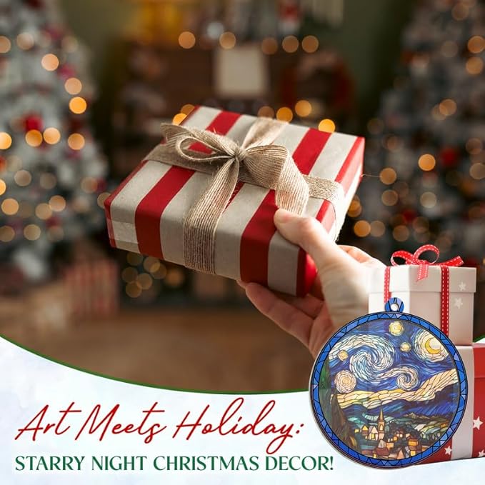 Starry Night Van Gogh Christmas Ornaments 2025 - Suncatcher Ornaments Christmas Decorations - Watercolor Starry Night Decorations, Housewarming Gift Ideas, Gifts for Artists Art Lovers