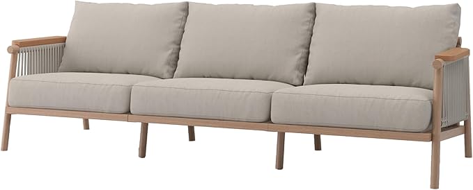 Acanva Modern All-Weather Aluminum Outdoor Sofa with Thick Cushions, Olefin Fabric Sunroom Backyard Furniture, Couch Light Khaki