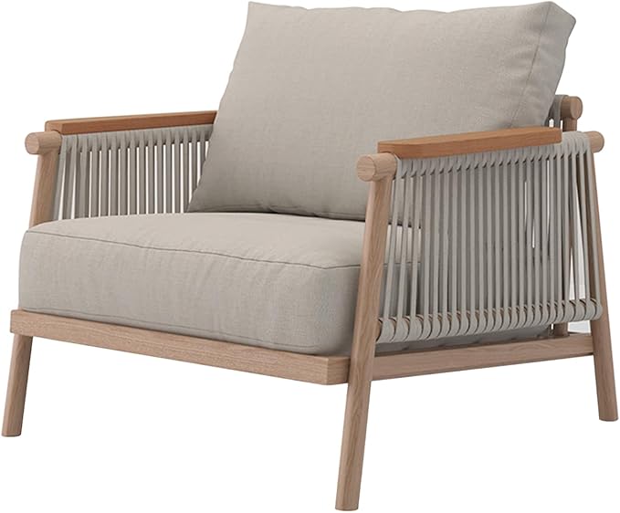 Acanva Modern All-Weather Aluminum Outdoor Sofa with Thick Cushions, Olefin Fabric Sunroom Backyard Furniture, Light Khaki