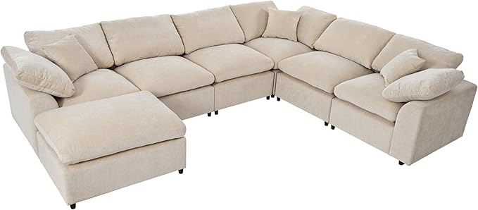 129" Large Modular Sectional Sofa L Shaped Modern Couch, Beige