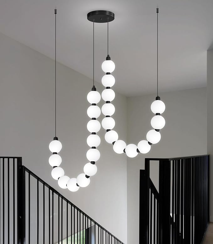 Modern Chandeliers LED Dimmable Light Acrylic Balls Ceiling Pendant Lighting for Dining Room Living Room Bedroom Adjustable Hanging Lights 45 Watts Black Lamp