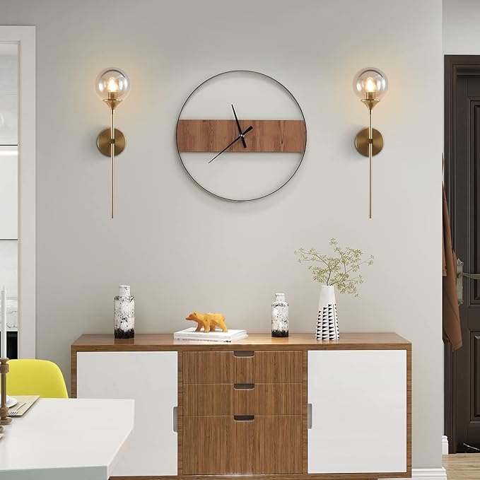 KCO Lighting Smoke Gray Glass Globe Wall Sconce Modern Gold Long Pole Wall Lighting Mid Century Vintage Bathroom Light Fixture Sconce Brass Bar Wall Lamp