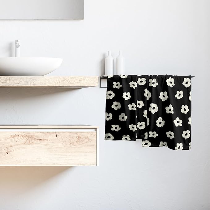 Modern Style Kitchen Towels Set of 2 Black Floral Dish Towels Quick Dry Microfiber
