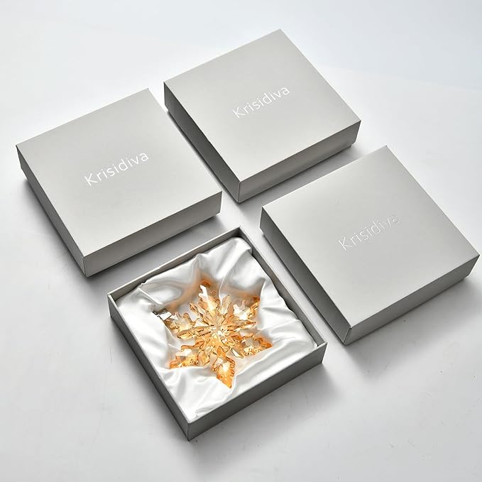 2025 Annual Edition Snowflake Crystal Christmas Ornaments,Christmas Tree Ornaments Crystal Sun Catcher Home Hanging Decor (25-Champagne Gold)