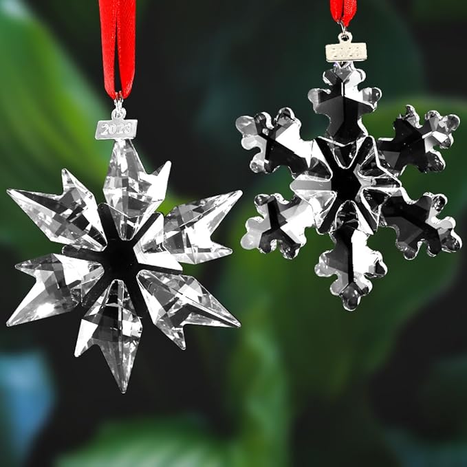 2023 Edition Crystal Snowflake Ornament Christmas Tree Ornament Home Decor Gift (23-Set of 2-Clear)