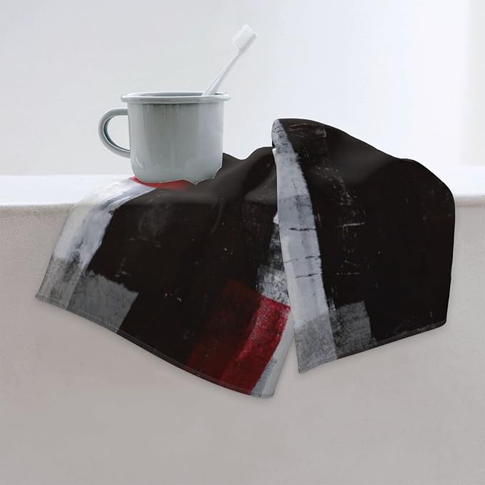 Hand Towels Set of 2 Absorbent 15.7x27.5 Kitchen Guest Towels Modern Art Black Red Gray Blocks