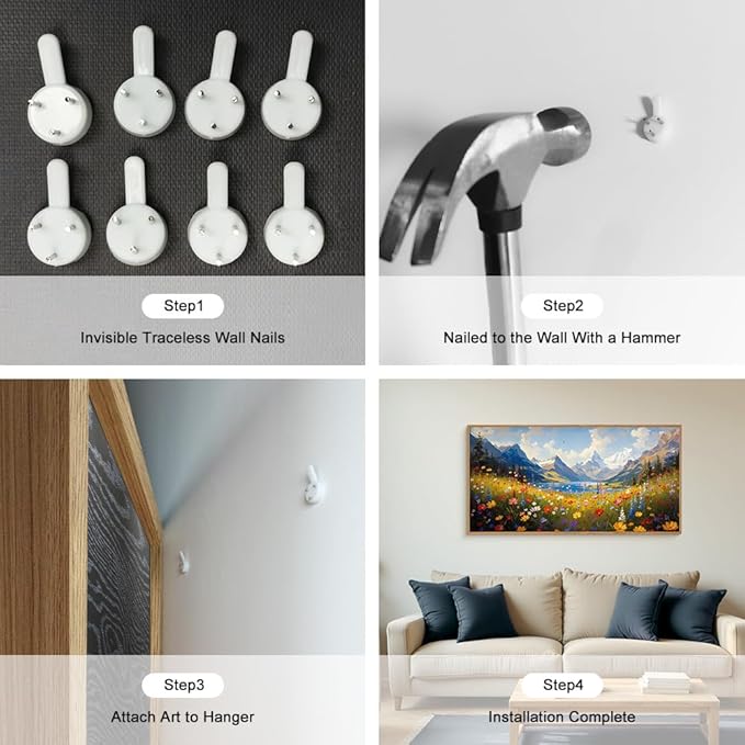 HOURIA Colorful Wildflower Mountain Framed Canvas Wall Art Set,Blue Sky Lake Green Tree Grass Wall Decor,Nature Flower Artwork,Field Scenery Art Prints for Living Room,Bedroom,Farmhouse- 20"×40"×1