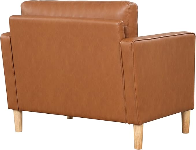 Studio Living® Lexington 39.4" Arm Chair, Mid-Century Modern, Pocket Coil Comfort, Easy Assembly, Vegan Leather, Carmel