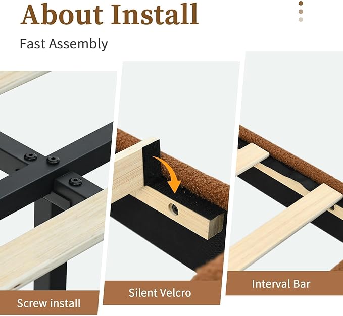 BarnFurin Full Size Bed Frame, Platform Bed with Soft Teddy Boucle Upholstered Headboard, Wooden Slats Support, Two Bed Forms Design, No Boxing Spring Needed, Easy Assembly, Brown