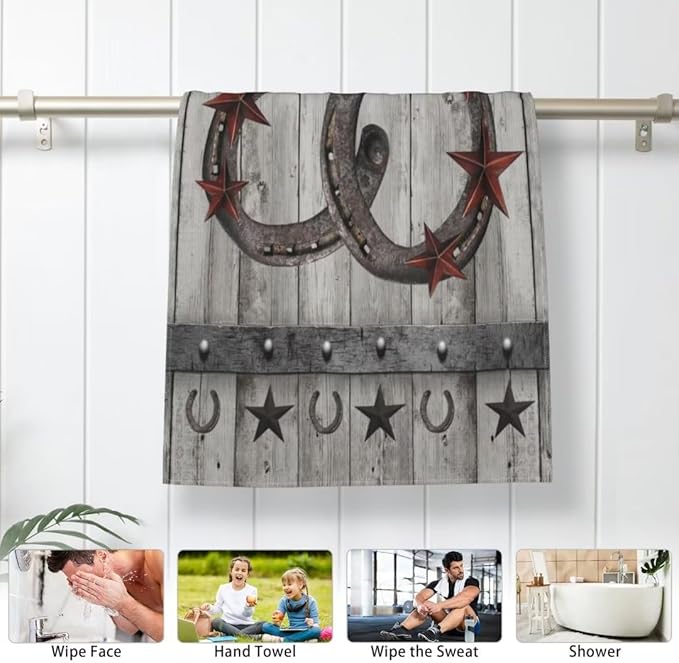 Texas Star Hand Towels Set of 2 Vintage Decorative Kitchen Towels, Western Horseshoe
