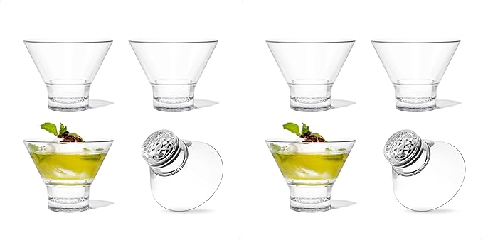 TOSSWARE RESERVE 8oz Stemless Martini Glass, SET OF 4, Premium Quality, Tritan Dishwasher Safe & Heat Resistant Unbreakable Plastic Cocktail Glasses, Clear (Pack of 2)