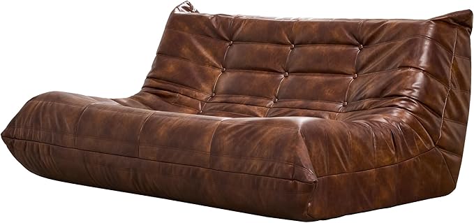 Hobestluk Bean Bag Chair Giant Bean Bag Sofa 3 Seater Bean Bag Chairs for Adults, Loveseat Floor Chair, Leather Bean Bag Chairs for Living Room Bedroom Office (Brown, 3-Seater)