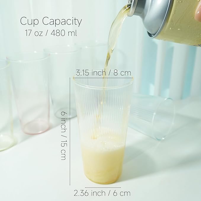 Water Drinking Glass Set of 6 17 Oz Highball Glass Tom Collin Lightweight Tall Cocktail Glasses Thin Mojito Bar Glassware