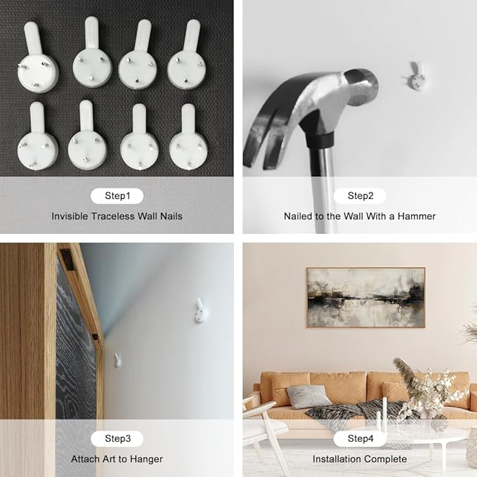 HOURIA Large Neutral Black Brown Framed Canvas Wall Art Set,Abstract Gray Wall Decor,Minimalist Beige Wall Painting,Modern Illustrations Tan Art Print for Living Room, Bedroom, Office- 40"x20"x1