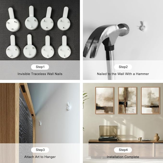 HOURIA Large Abstract Neutral Framed Canvas Wall Art Set,Brown Beige Wall Decor,Minimalist Black Wall Painting,Modern Brush Stroke Line Art Print for Living Room,Bedroom,Office- 16"x24"x3