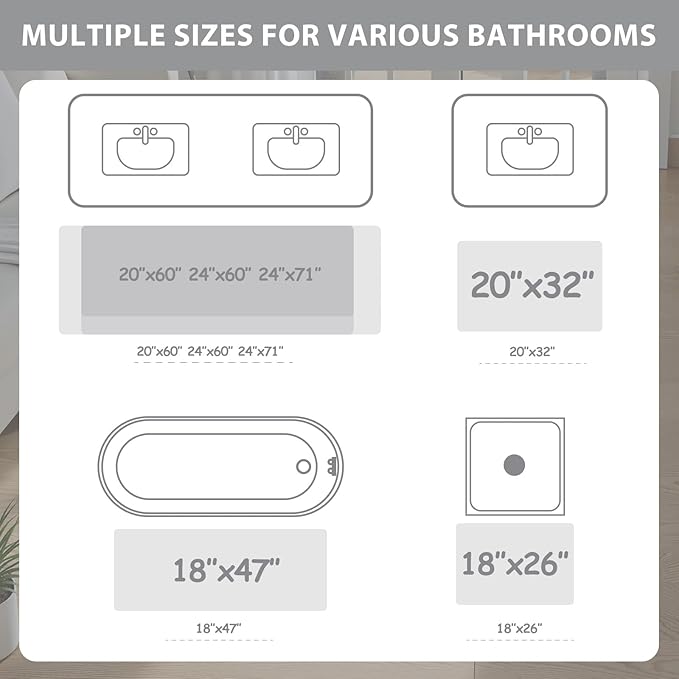 Uphome Gray Bathroom Rugs, Distressed Farmhouse Boho Bath Mat, Non Slip Washable Soft Velvet Bath Mats for Bathroom Floor, Vintage Traditonal Bath Runner for Bathtub Sink Shower, 18x47 inch