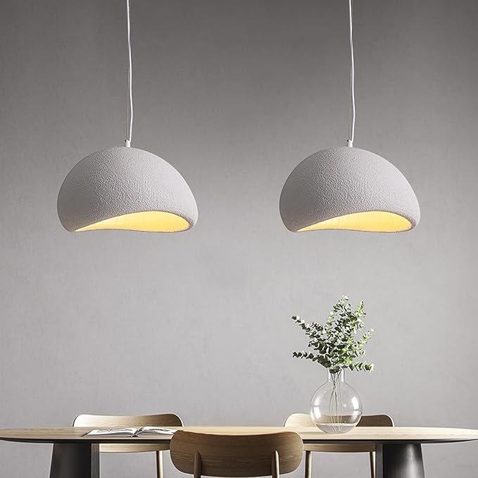 JAYMP 30cm Mini Size Wabi Sabi Pendant Light for Dining Room Kitchen Island Hallway Modern Hanging Lamp E26 Base Japanese Style Bird Nest Shape Lighting Fixture (Matte White,B Shape, 11.8“ Small Size)