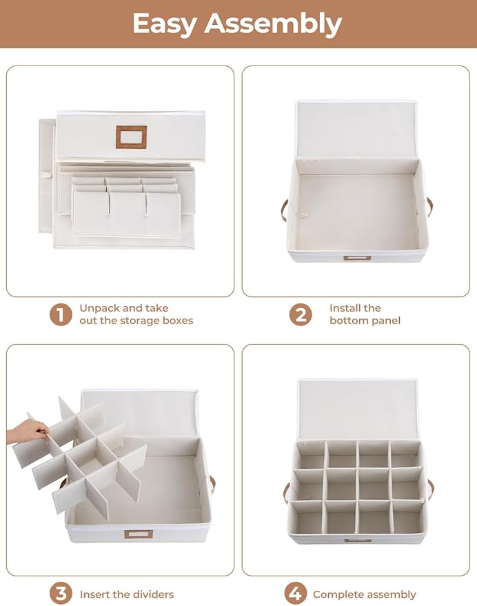 StorageWorks China Storage Container, Stackable Mug Storage Box with Dividers, Stemware Storage Cases, Hard Shell China Cup Organizer, Holds 12 Tea Cups and Coffee Mug, 1 Pack, Beige