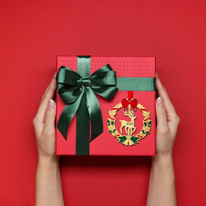 Christmas Ornament 2025 for Christmas Tree Decorations,2025 Christmas Wreath Ornament with Christmas Deer for Holiday Decorative Gift
