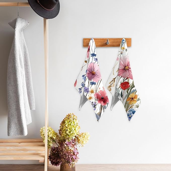 Watercolor Wildflower Kitchen Towels Set of 2 Absorbent Butterfly Dish Towels Housewarming Holiday Floral