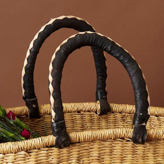 Kitchen & Dining Storage, Reusable Grocery Bag, Countertop Fruits Holder, Picnic Basket, Market Tote, Beach Basket, Harvesting, Foraging, Decorative Wicker Basket, Woven, Boho, Natural Black