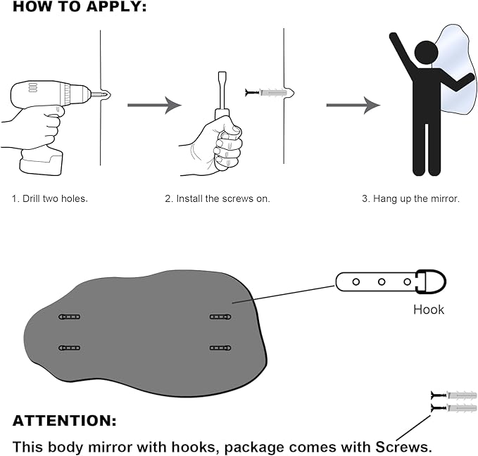 Irregular Asymmetrical Wall Mirror for Living Room Bathroom Entryway, Modern Decorative Mirror Hanging (Hook Style, 32'' x 18'')