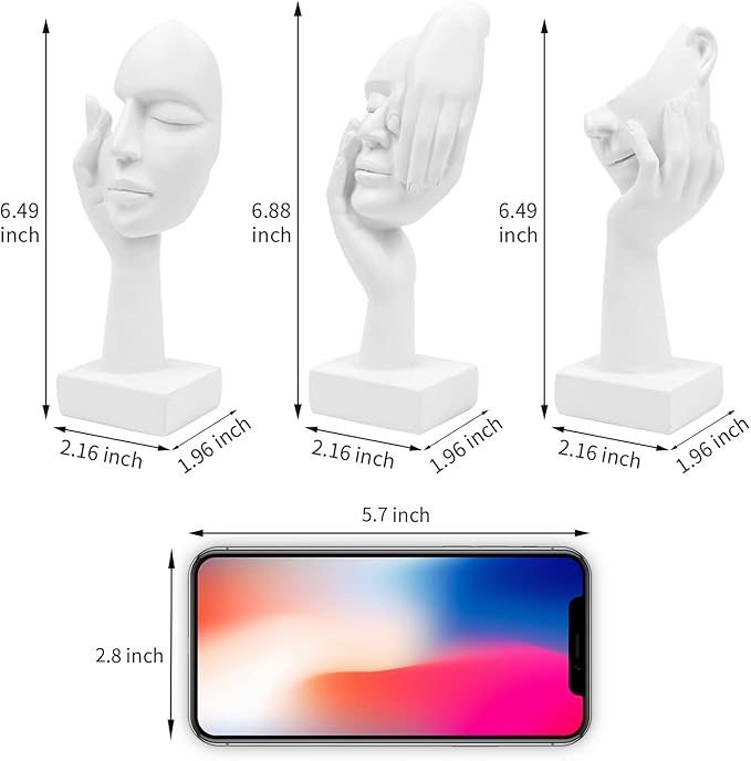 3 Pcs Thinker Statue,Modern Home Resin Sculptures,Decorative Objects Collectible Figurines for Home Office Bookshelf Desktop Decor(White)