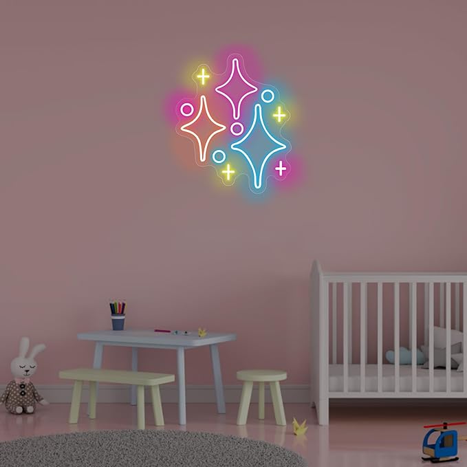 Sparkle Stars Neon Signs, Led Light Wall Decor For Kids Boys Girl's Bedrooms Living Room Nursery, Store Decoration, Game Room Family Birthday Bar Wedding Party Gift, Christmas, Birthday, Wedding, Hom