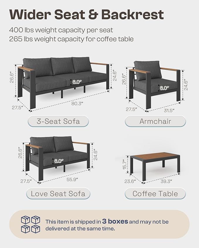 Aluminum Outdoor Patio Furniture Loveseat, All-Weather Outdoor Patio Seating with Washable Thick Cushion, Patio Outdoor Seating for Porch, Balcony, Deck, Yard, Graphite