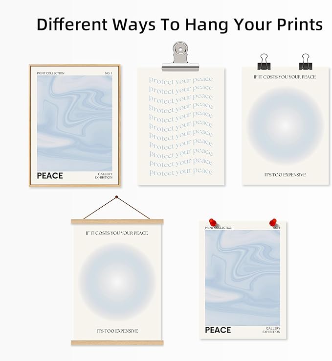 Blue Aura Wall Art Decor Retro Aesthetic Canvas Wall Art Pastel Abstract Pictures Prints Preppy Gradient Spiritual Poster Trendy Artwork Blue Painting for Room Bedroom 12x16 Inch Unframed Set of 3